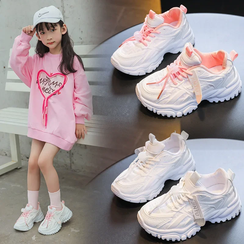 

Children's Shoes Girls Summer Autumn 2024 New Boys Sports Breathable Mesh Small White Shoes