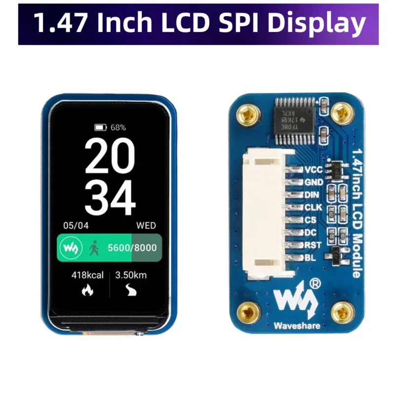 1.47 Inch LCD Display Module 172x320 IPS Screen ST7789V3 Driver SPI Interface for STM32 Raspberry Pi 4 3 Zero Pico