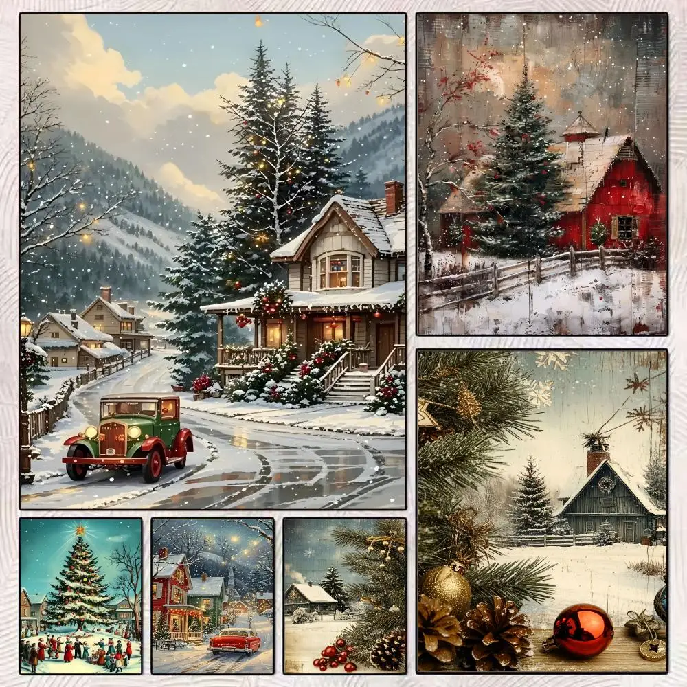 Christmas tree covered in snow Poster Sticker Self Adhesive for Office Home Theater Wall Art Corridor Decor Fancy Gifts