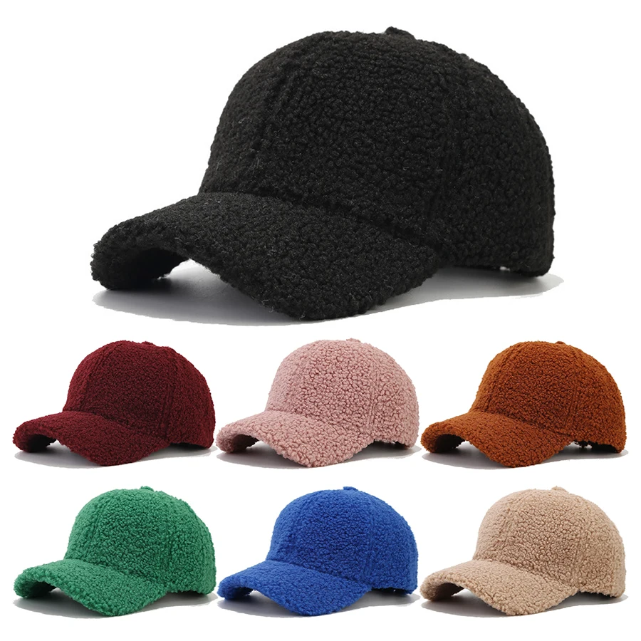 

Autumn Winter Baseball Cap Women Artificial Lamb Wool Hats Keep Warm Cap Plush Baseball Caps Spring Baseball Cap Solid Sunshade