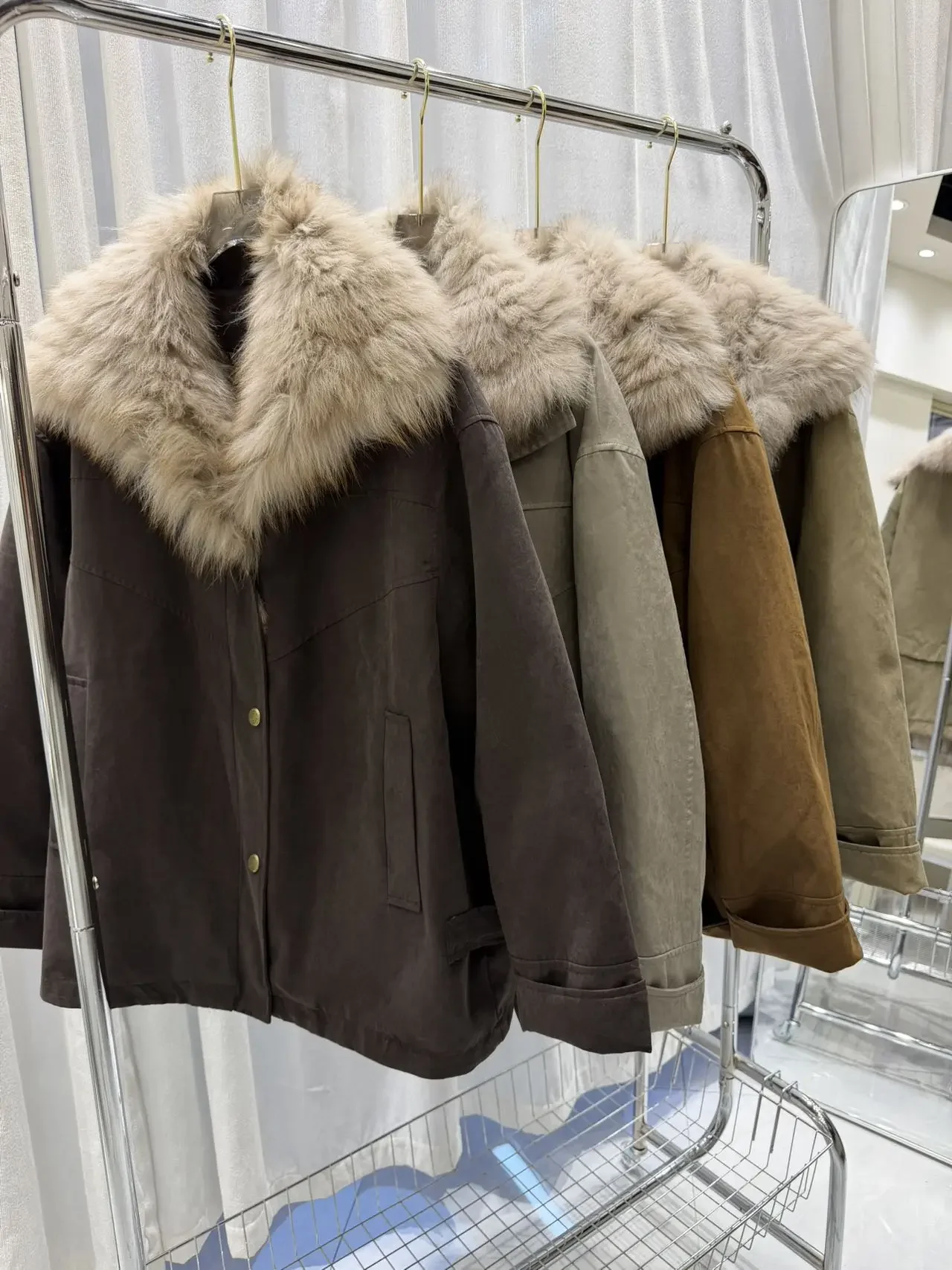 OFTBUY Winter Warm Real Suede Jacket Button Thick Padded Fashion Loose Outerwear Women Luxury Fox Fur Collar Goose Down Parka