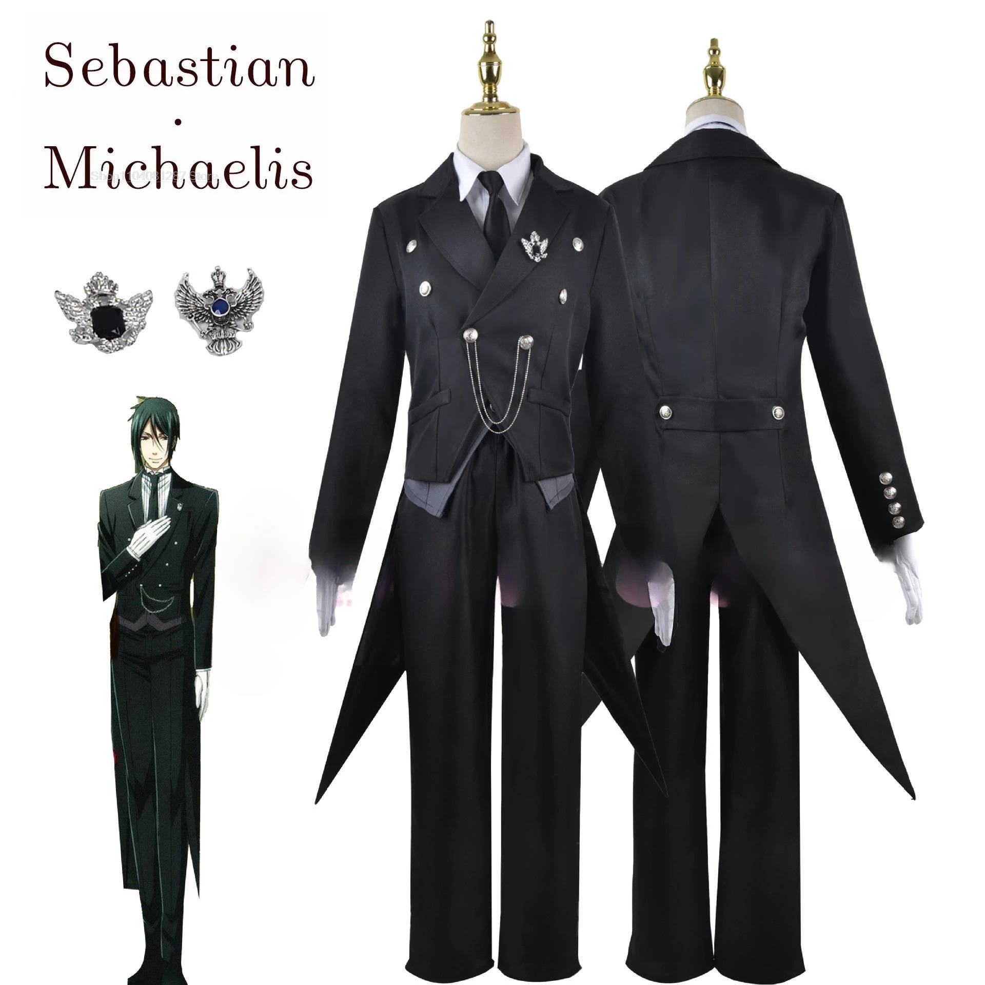 

Black Butler Sebastian Michaelis Cosplay Sebas Costume Japanese Anime Carnival Party Uniform Swallowtail High Quality Roleplay