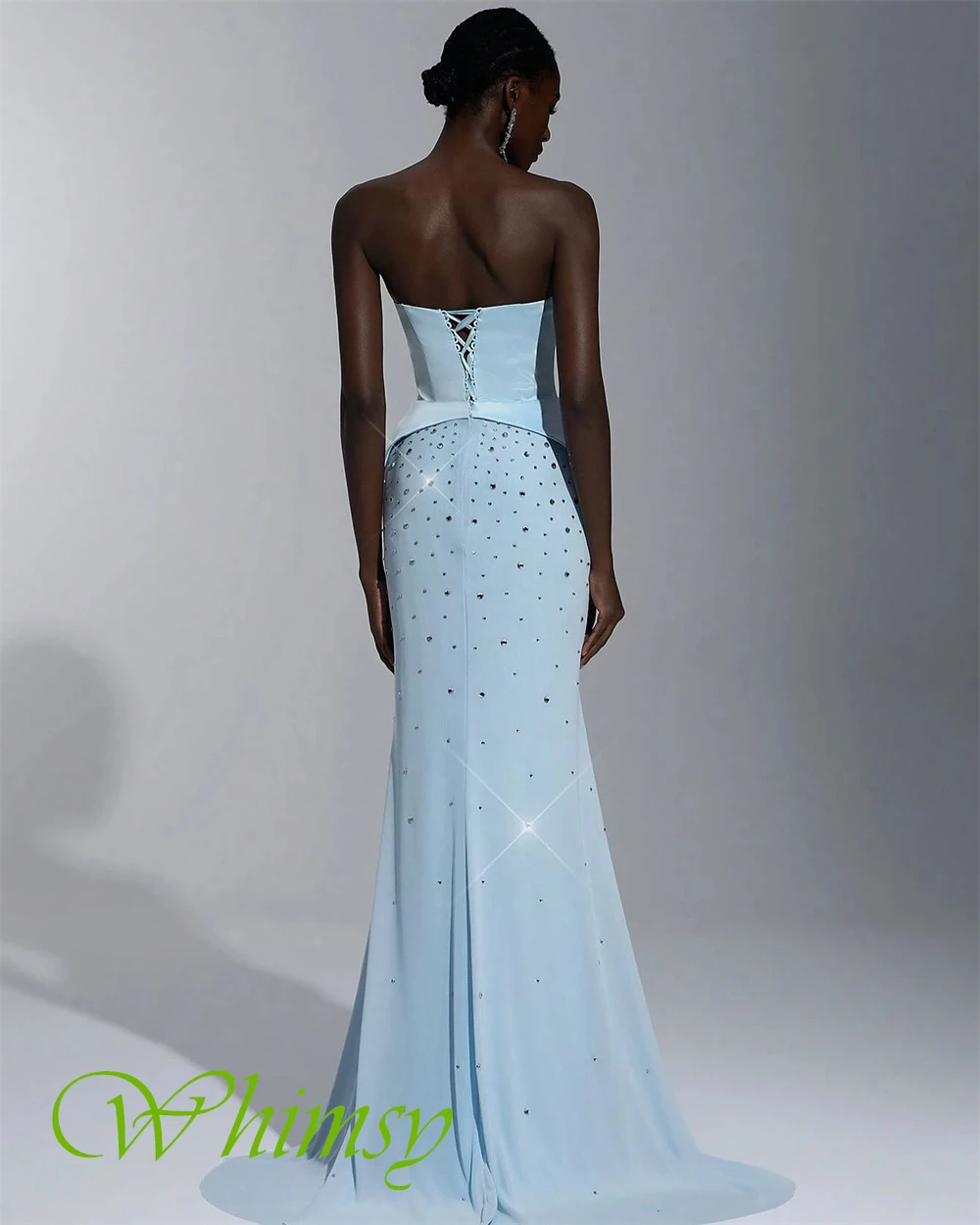 Customized Elegant Chiffon Strapless Evening Dress Delicate Crystal Prom Dresses Temperament Mermaid Special Occasion Gowns