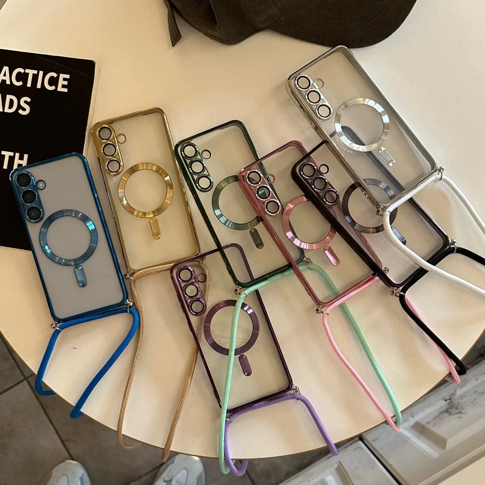 Crossbody Lanyard Phone Case for IPhone 11-17 Pro Max/Plus, Hands-Free Mirror Chrome Strap Cover