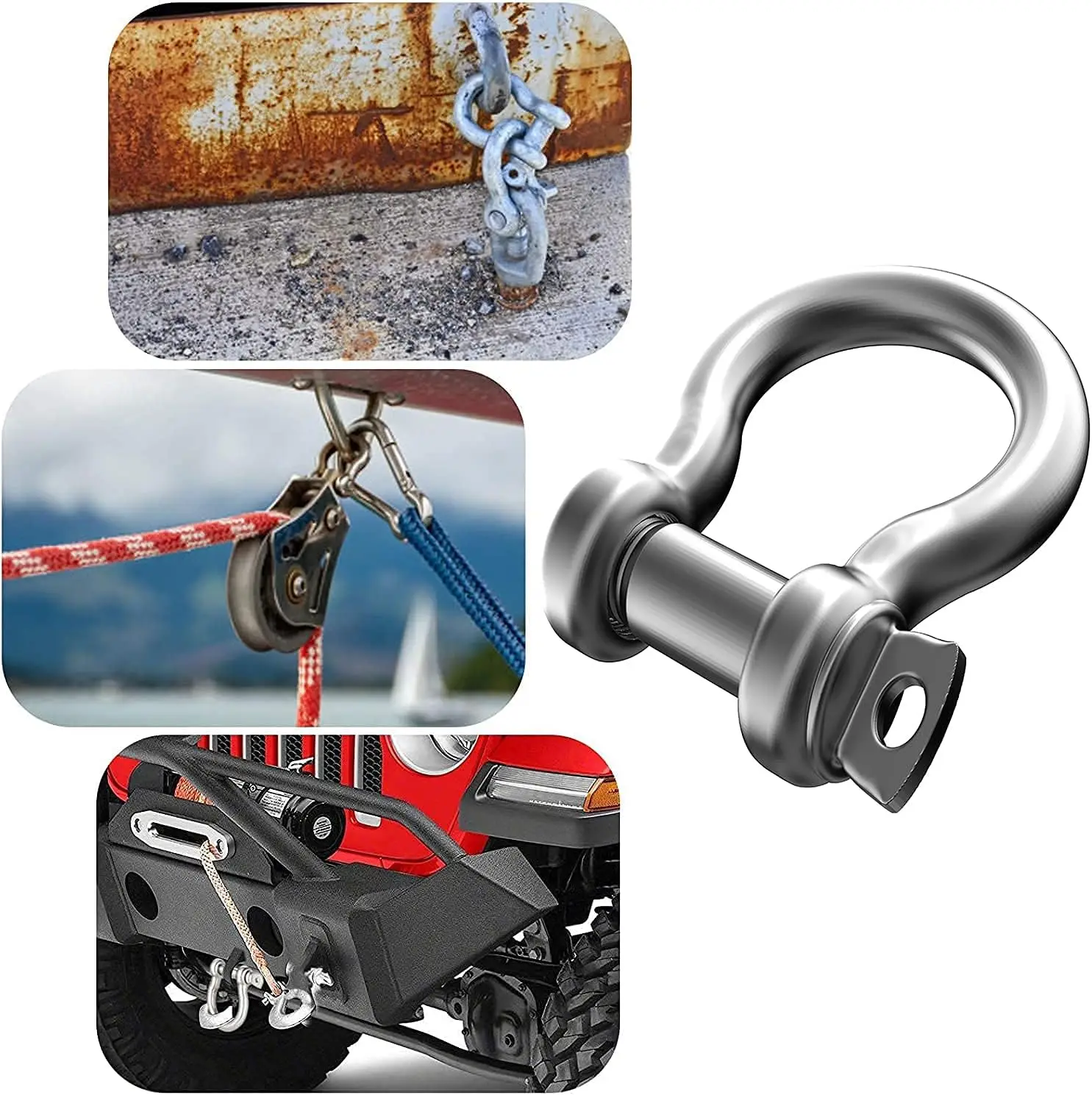 10PCS M6 Stainless Steel D Ring Shackles Heavy Duty Bow Shape Load Clamp For Caravan Outdoor Camping Tent Accessories