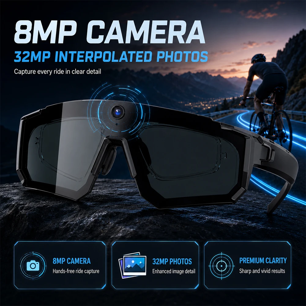 Smart Video Sunglasses 1200P 30fps Action Camera 32GB WiFi App Transfer Dual Anti-Shake AI Object Identify Fast Charge Glasses