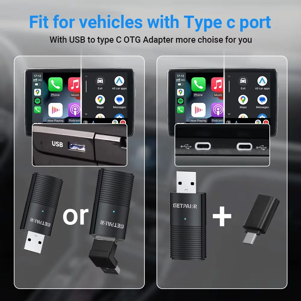 GetPairr Draadloze CarPlay Dongle Android Auto Mini Adapter Plug En Play WiFi Fast Connect Universeel voor auto's met bekabelde Carplay