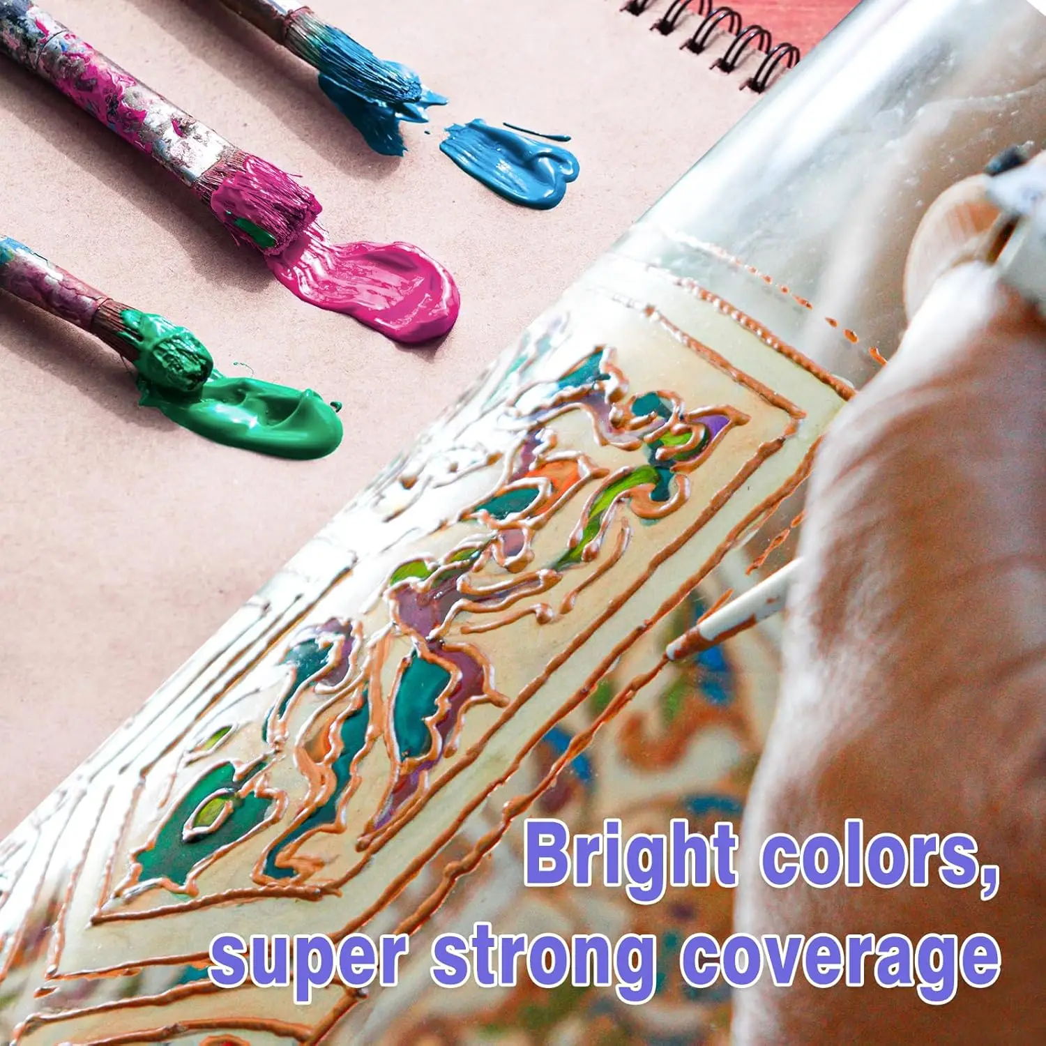 Set Cat Kaca Akrilik dengan 6 Kuas, 1 Palet, 12/24 Warna 12Ml, Cat Kaca Noda untuk Gelas Anggur, Cat Akrilik Tahan Air