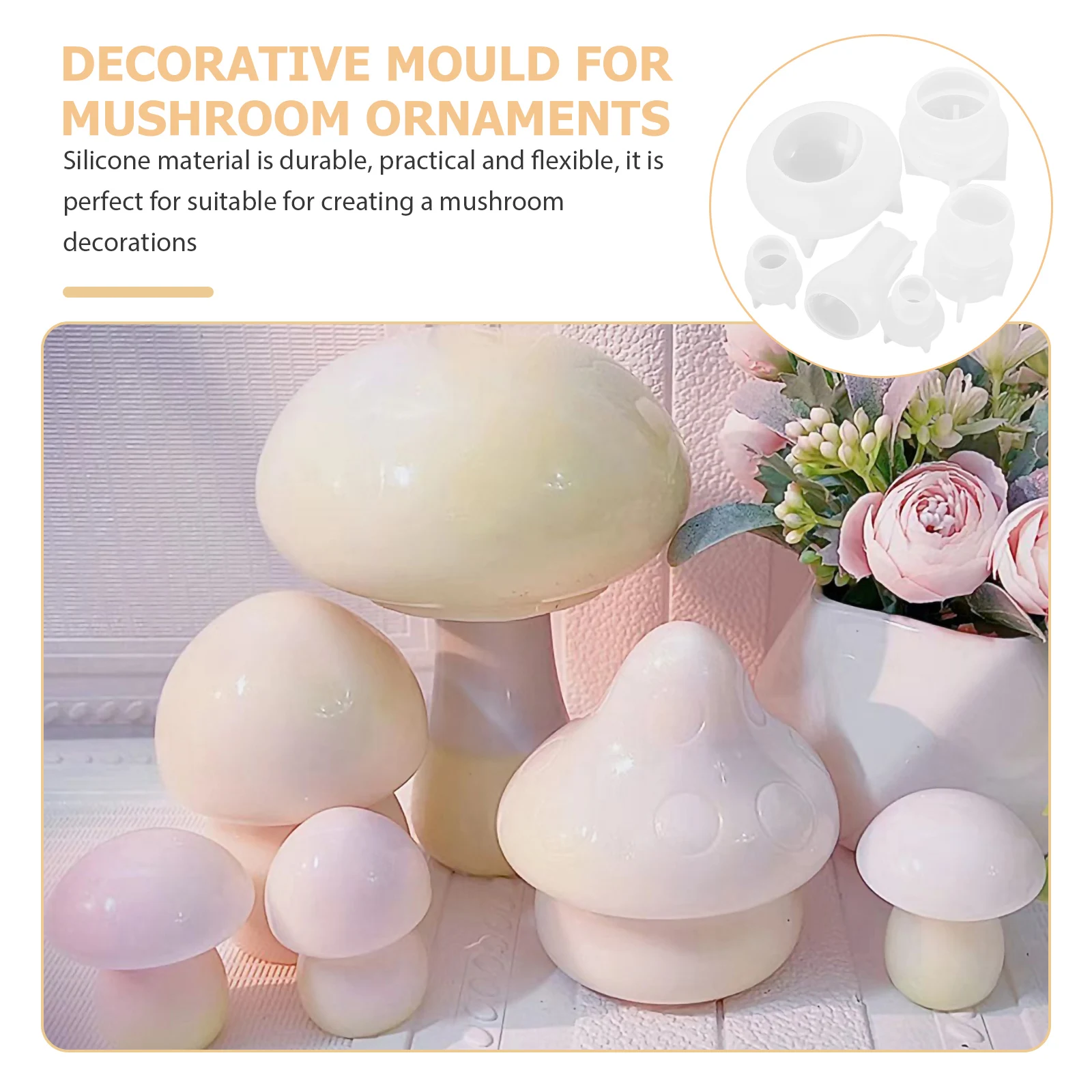 6 Pcs Mushroom Decor Molds for DIY Crafts Silicone Fondant Epoxy Casting Non Stick Flexible Reusable Jewelry Accessories
