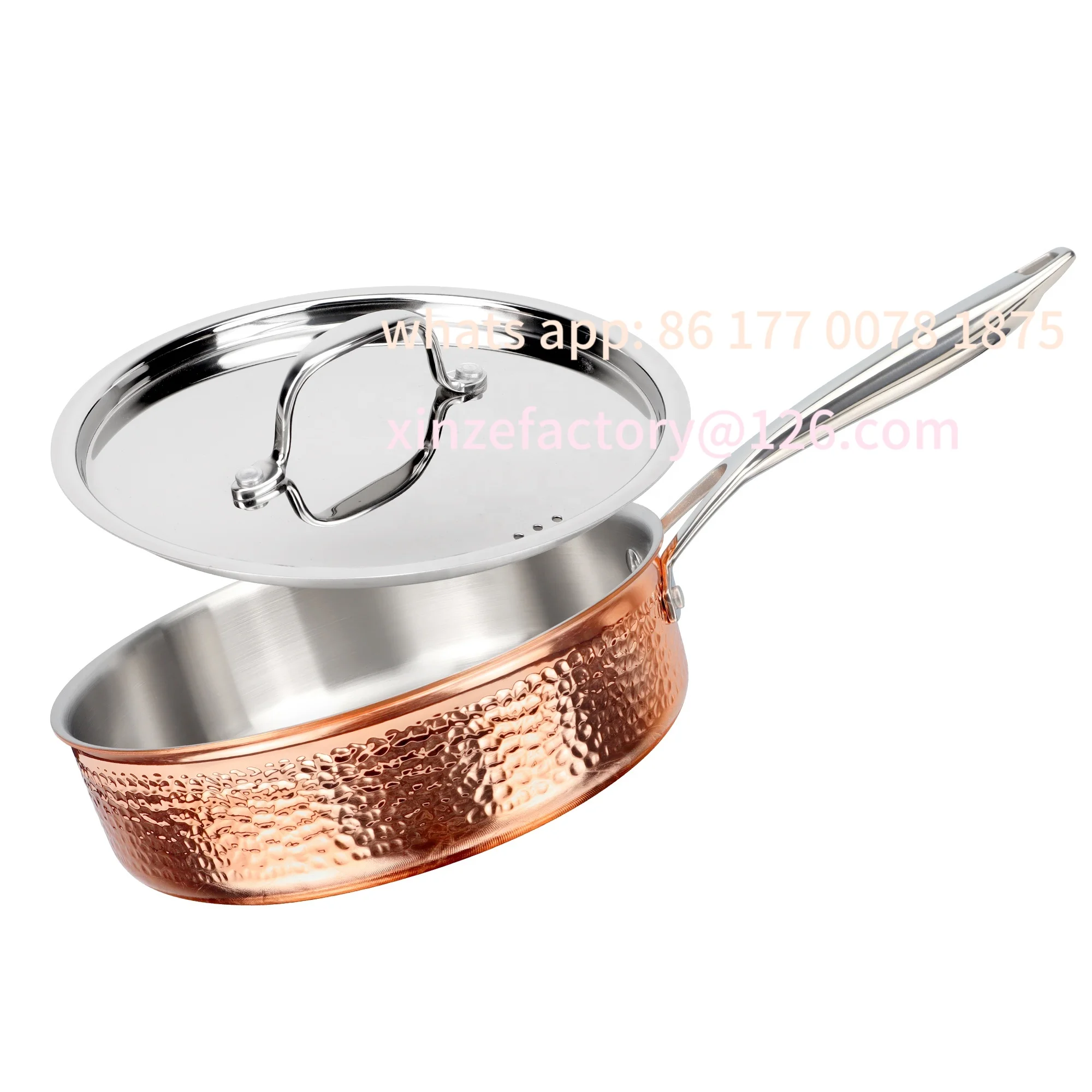 Olla de utensilios de cocina de forma recta personalizable, 12 Uds., juego de utensilios de cocina de cobre de acero inoxidable de 3 capas con diseño de martillo