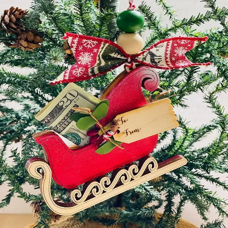 Christmas Money Cash Wallet Creative Christmas Tree Pendants Decoration Unique Red Envelope Card Voucher Holder Xmas Gifts