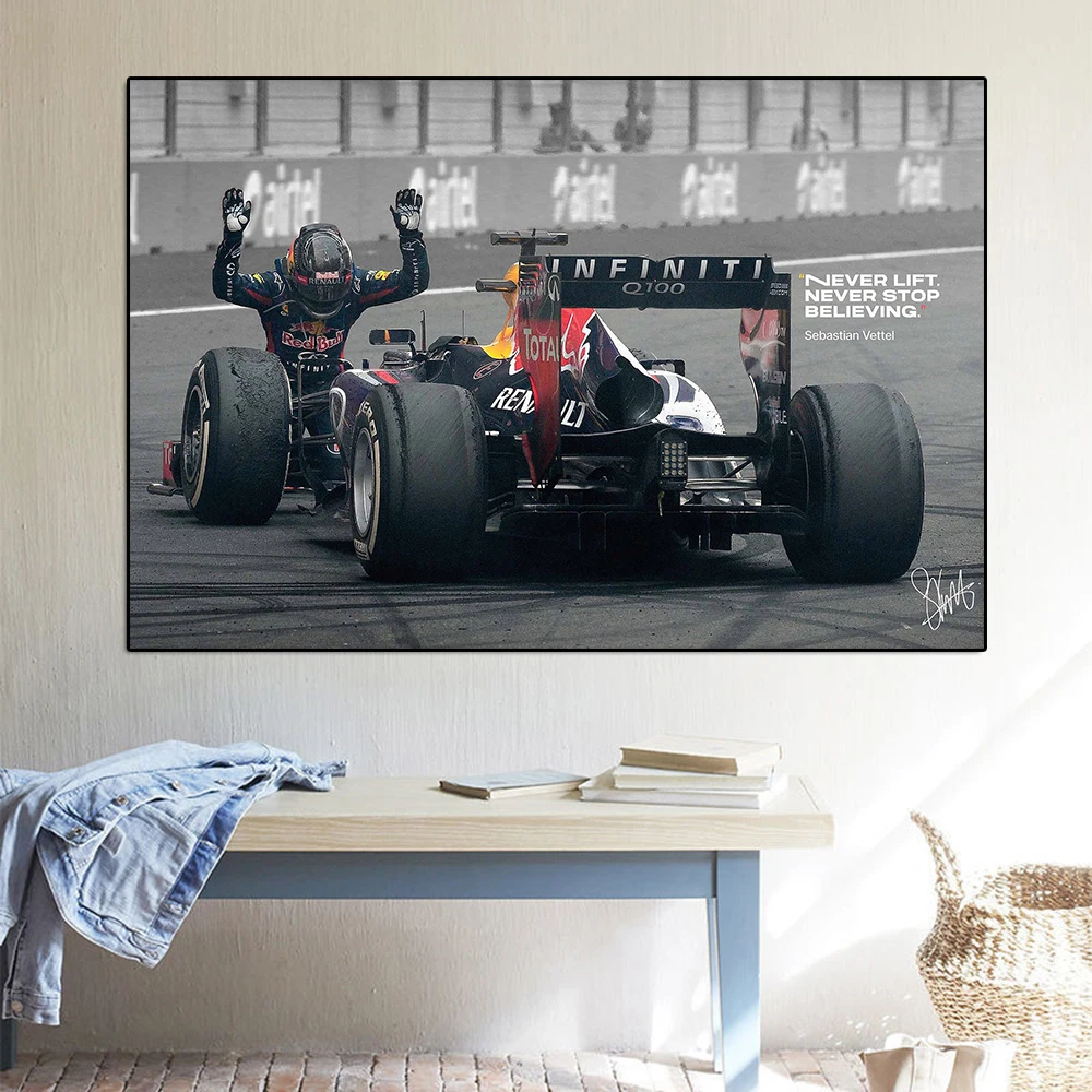 Formula Grand Prix Winner Vettel Poster Never Lift Never Stop Believing Racer Inspirational Canvas Painting Wall Art Room Decor