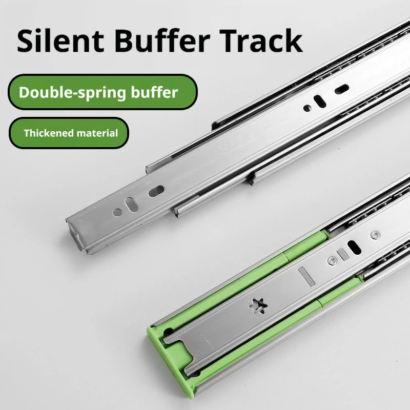 2Pcs Multi-Purpose Mute Three-Section Rail Sliding Furniture Hardware, Metal Buffer Drawer Slides 12-20 Inch Track Width