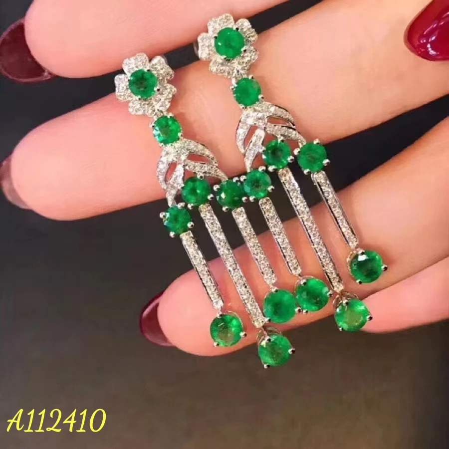 

KJJEAXCMY Natural Colombian Super Green Emerald Women's Earrings S925 Pure Silver Inlaid High Clarity Gems Support Testing