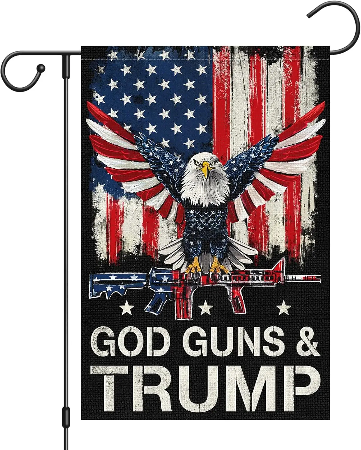 God Guns And Trump Garden Flag Trump 2024 Take America Back Garden Flags 12 x 18 Inch Vertical Double Sided Burlap American Pres