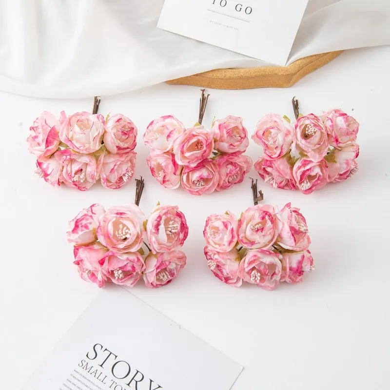 6 Stück Künstliche Blumen, Kunstseidenrosen mit Staubgefäßen für Weihnachtsgirlanden, Heimdekoration, Blumentöpfe, Hochzeitsbogen-Dekoration – Detail 1