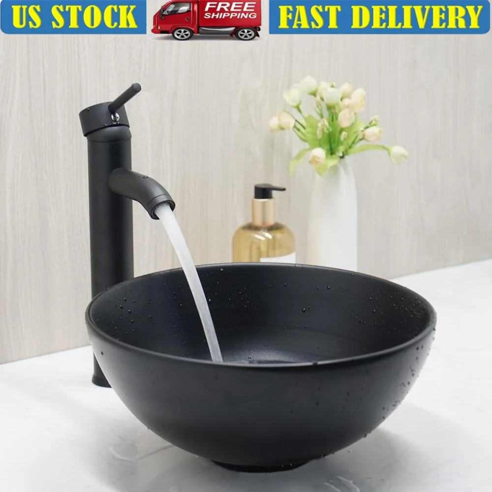 Matte Black Round Ceramic Vessel Sink 13