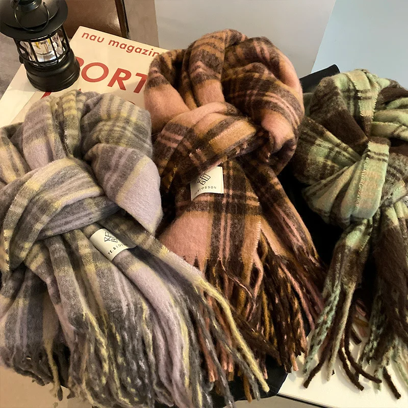 الأرجواني منقوشة وشاح المرأة الخريف والشتاء الغلاف الجوي الكوري سميكة ومحفوظة الدافئة الراقية وشاح شال المد