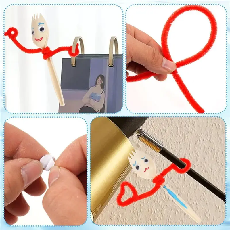 مجموعة A58Z 50Sets Fork Craft Kit تتضمن منظفات الأنابيب الحمراء الرياضية ذاتية اللصق عيون جوجلي وأقلام تحديد اصنع مجموعة الحرف اليدوية الخاصة بك #5
