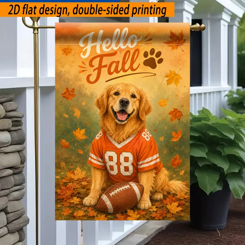 2D Graphic Design - 2D Graphic Design - 2D Graphic Design, Face Print 2D Graphic - 2D Graphic Print Garden Flag, 1 Pack, Fall Cute Golden Retriever Dog Polyester Garden Flag, Outdoor Holiday Decor, for Home and Yard, 11.8 X 17.7 Inches