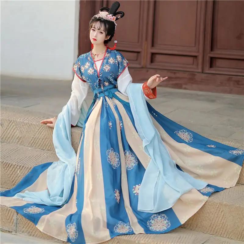 Chinese Style Hanfu Dress Women Traditional Elegant Floral Embroidery Princess Dresses Oriental Fairy Cosplay Stage Dance Robe