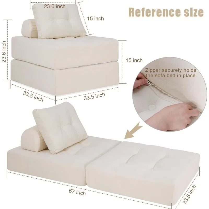 Futon Sofa Bed - Convertible Sectional Sleeper Sofa with Pillow, Floor Sofa Couch for Guest Bed,Removable Zippered Back Support