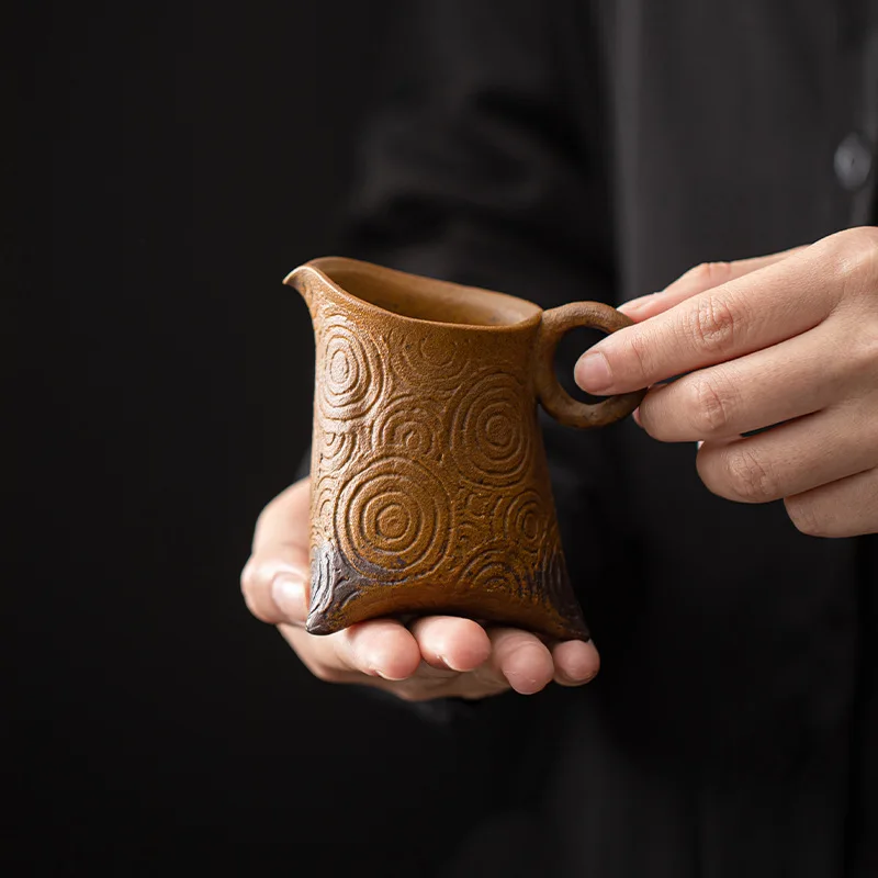 

Chinese Coarse Pottery Tea Pitcher Handmade Sauce Glazed Cha Hai Household Justice Cup Dahongpao Chinese Tea Set Equipment