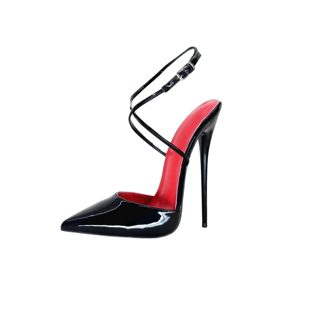 14cm High Heels Sandals,Women Front Cross-tied Straps Summer Shoes,Back Hollow Out Slingbacks,Black,Size 36-46,Custom Colors view 4
