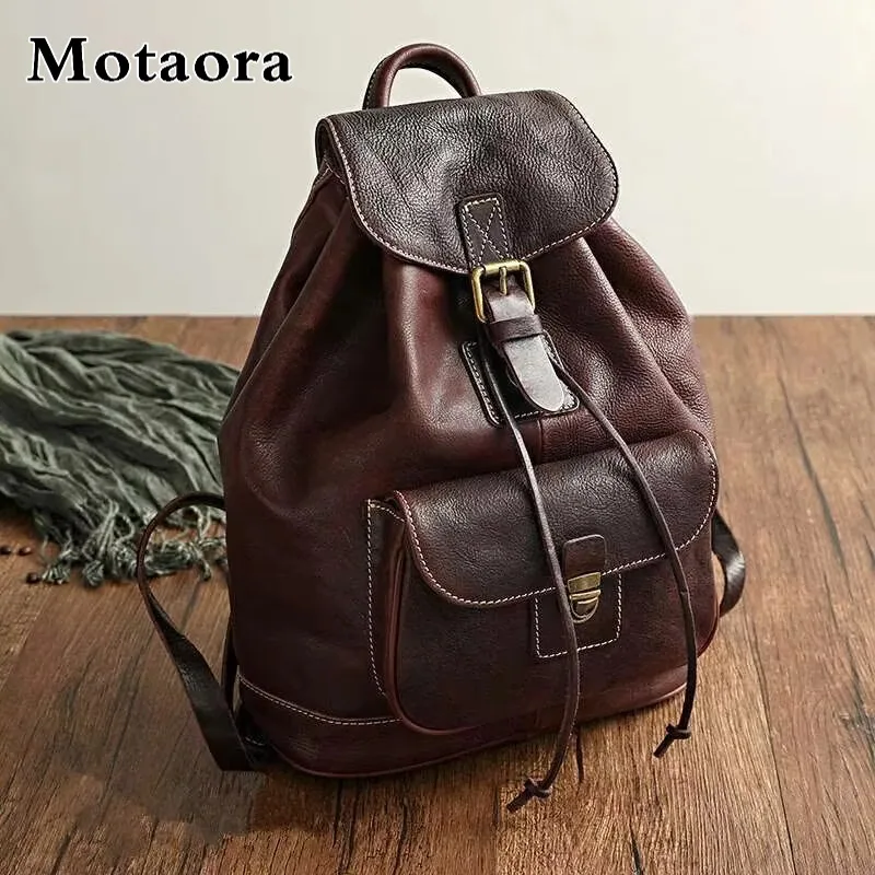 

MOTAORA Vintage Women's Genuine Leather Backpack High-Quality Anti-Theft Daypack for Ladies New Luxury Designer Girl School Bags