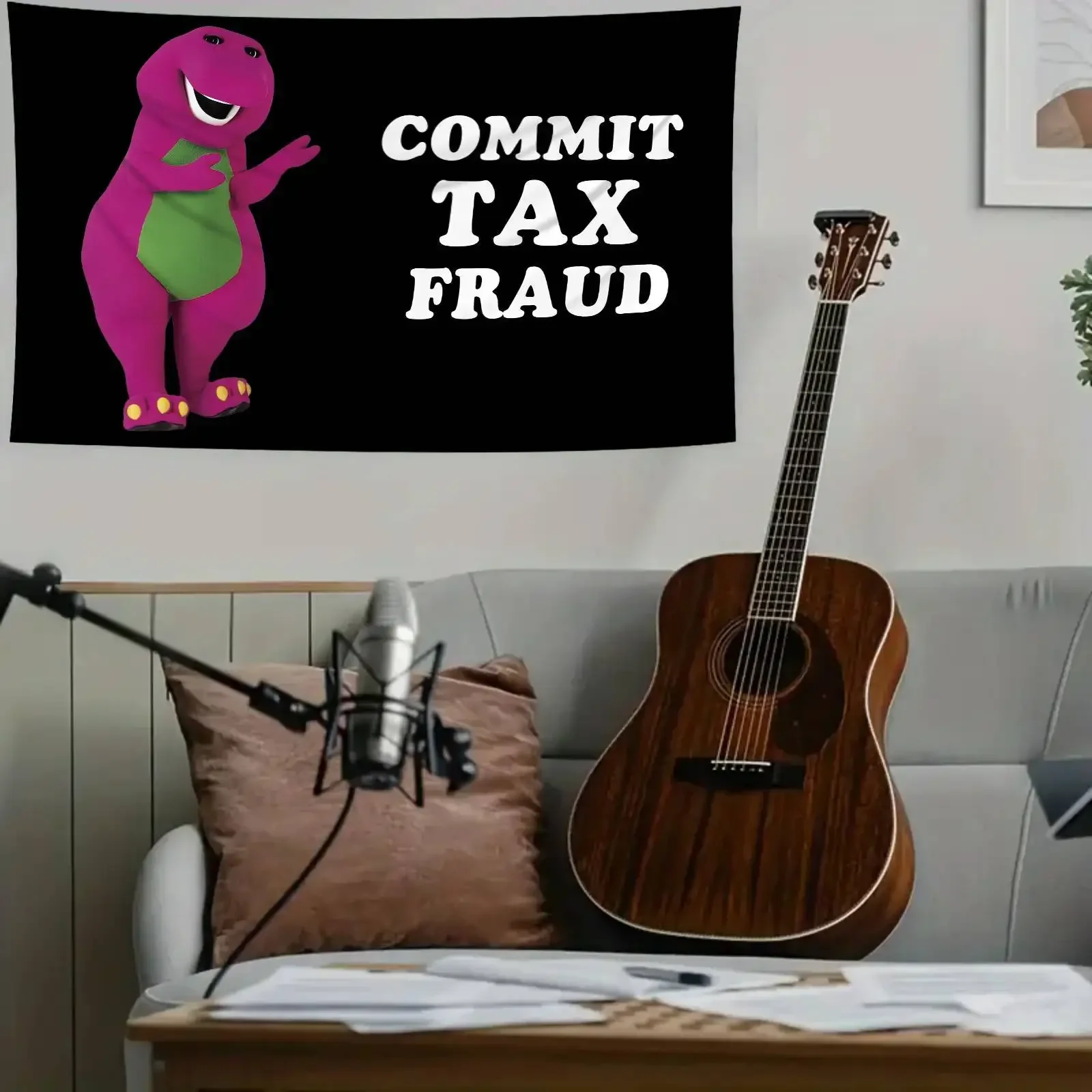 Customization 1pc Funny Commit Tax Fraud Tapestry Wall Hanging - Large 23. 6x35. 4 Inch Humorous Cartoon Dinosaur Decor For Bedr