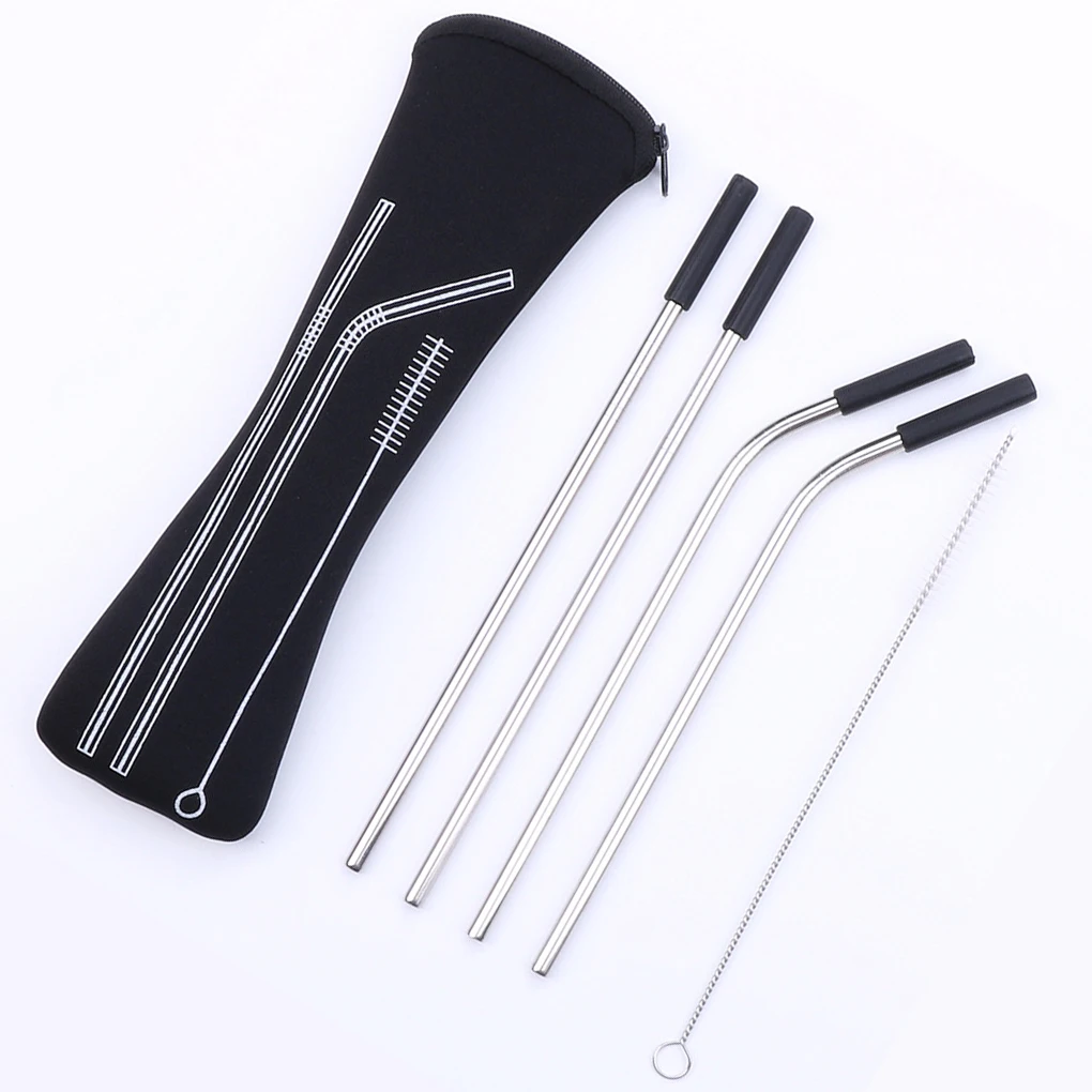 Stainless Steel Straws Set with Silicone Tips Sucking Tube Outdoor Indoor