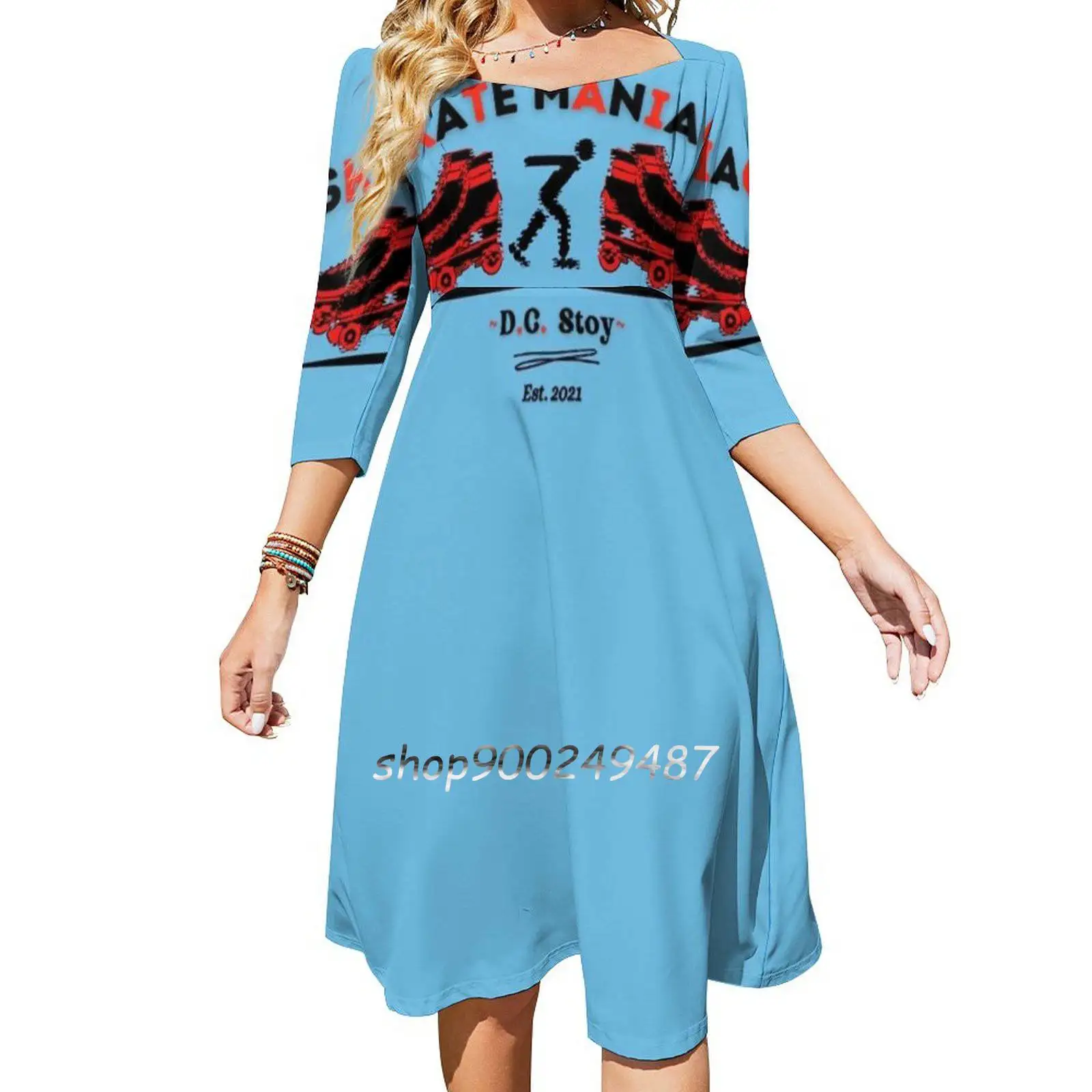 Skate Maniac Square Neck Dress Cute Loose Print Dresses Elegant Beach Party Dress Roller Skating D C Stoy Fan Maniac Fun