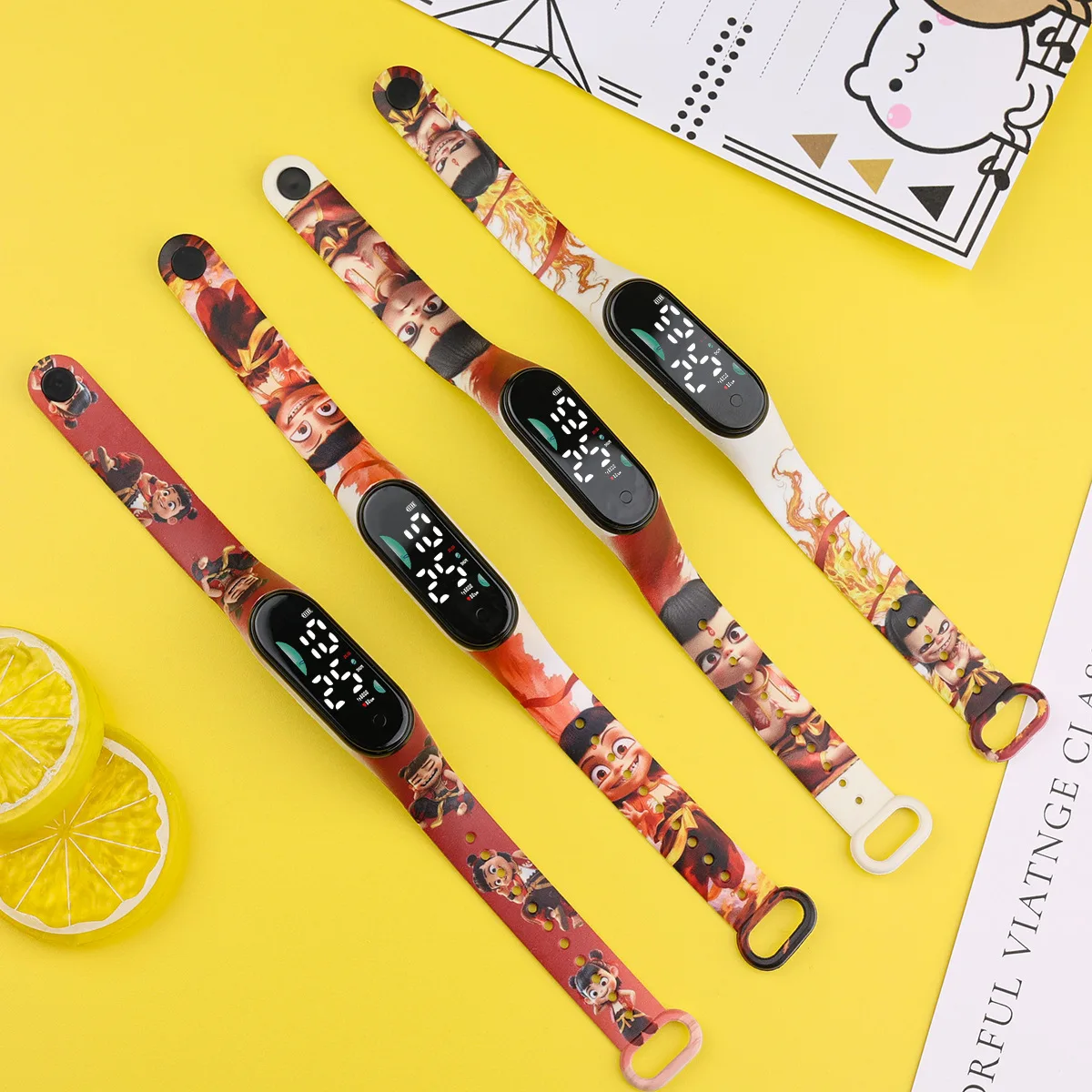 50Pcs/Lot 2025 Hot Movie Anime Nezha Cartoon LED Watch Childrens Bracelet Watches Touch Waterproof Clock Sports Kid Gift