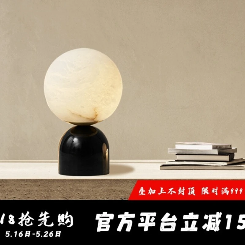 Extremely simple real marble table lamp, living room bedroom bedside Dali wabi sandy wind design atmosphere