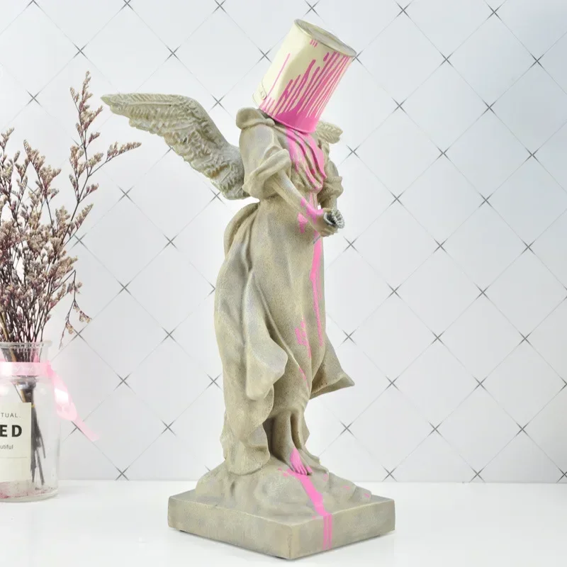 Pour The Paint Iron Bucket Angel Original Fake Banksy Sculpture Figurine Home Decoration Accessories for Living Room Street Art