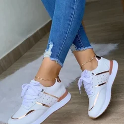 Women Sneakers Platform Shoes Leather Patchwork Casual Sport Shoes Ladies Outdoor Running Gold Trim Vulcanized Shoes Zapatillas