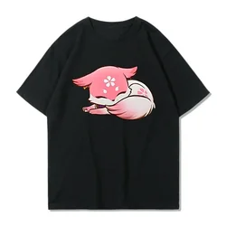 Genshin Impact Women T-shirt Cute Yae Miko Cartoon Print Short Sleeve Tee Shirt Female 2024 Summer Clothes Kawaii Top Clothing