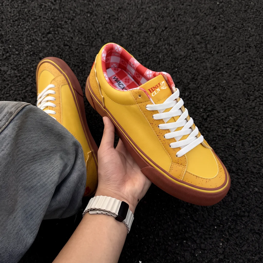 Vintage Ginger Yellow Embroidered Low‑Top Skate Shoes,Unisex Luxury Niche Street Casual Sneakers,Raw Rubber Sole Couples Shoes,P