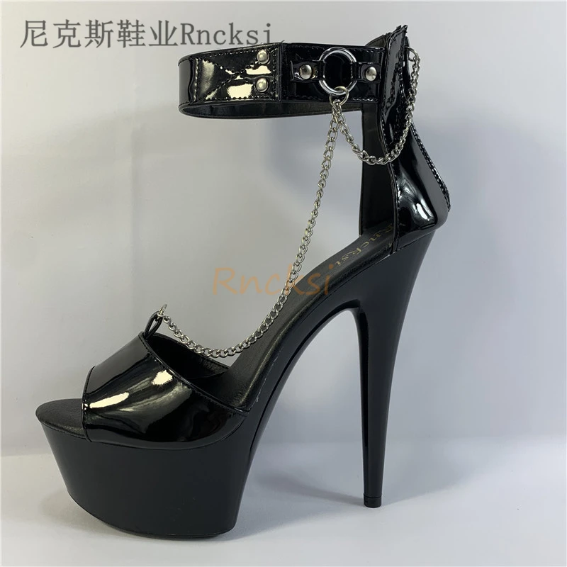 Rncksi 2020 New Sexy Women High Heels 15cm Summer Woman  Shoes Sandals Thin Heel  Shoes Size 35-46 Shoes decorated with a chain