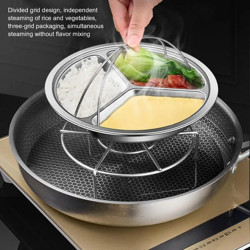 Divided Meal Tray Smooth Meal Tray Steaming Tray Ergonomic Handle Anti-Scald Steamer Pot For Efficient Safe Cooking