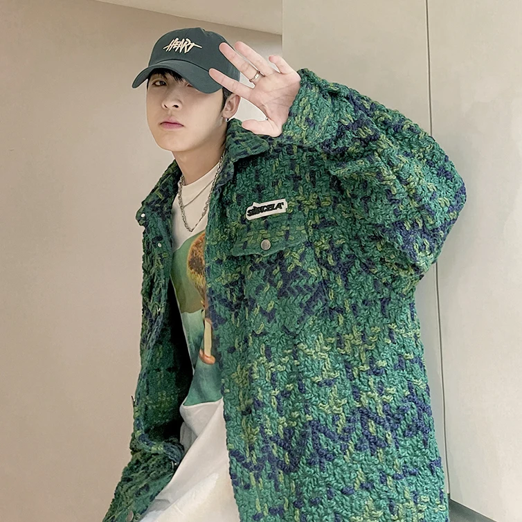 Spring Autumn New Men\'s Cardigan Single-Breasted Fashion Knit Coat Stitching Colorblock O Collar Coats Swearter Jackets