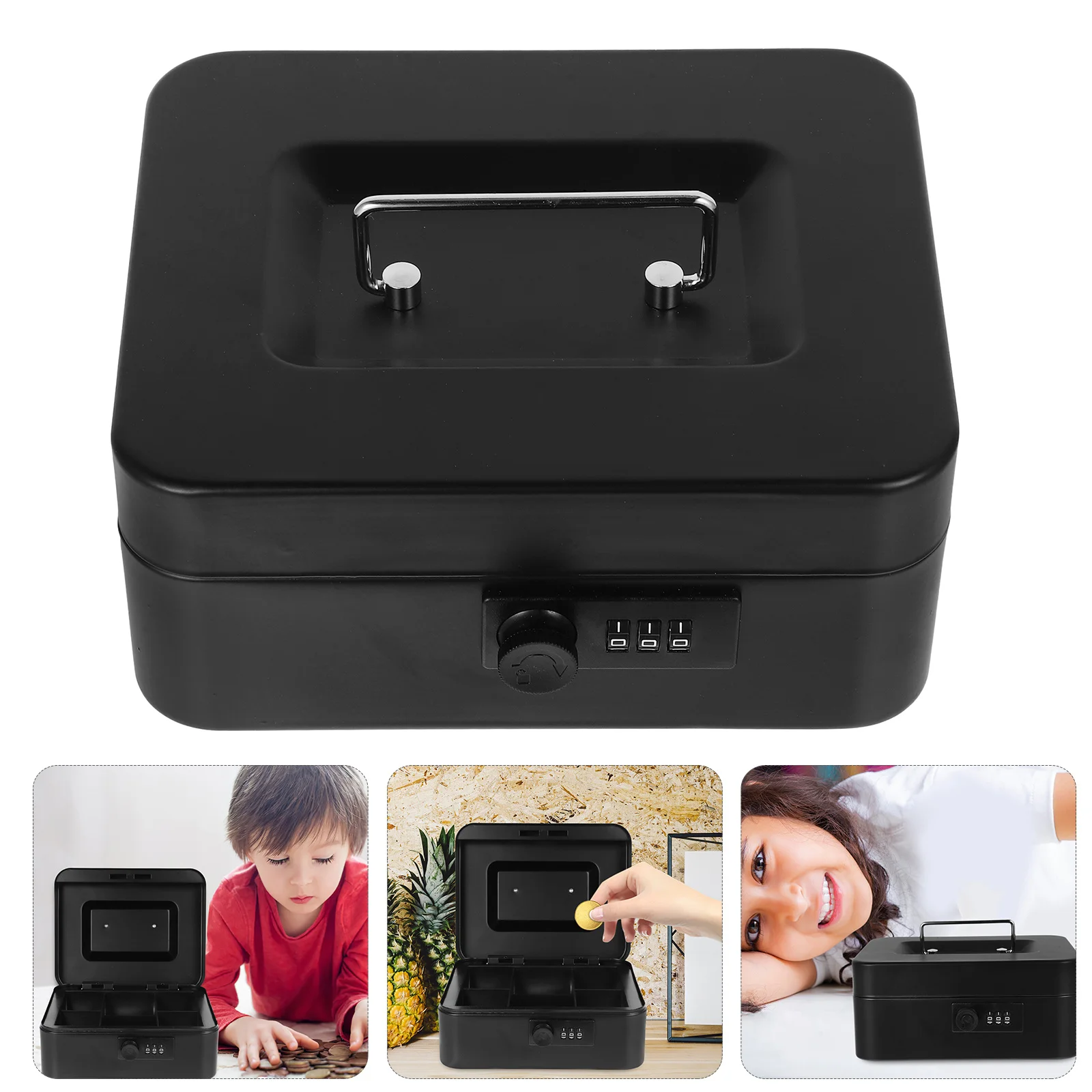 صندوق نقود قابل للقفل منظم تخزين أموال معدني آمن لسطح المكتب لحامل العملات المعدنية المنزلية صندوق قفل صغير مع رمز رقمي #4