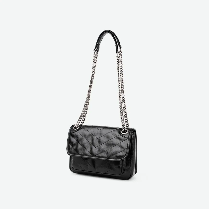 New Brand Second Cow leather Bags Black Purses Luxury Women Trendy Shoulder Bag Fashion Chains High Quality#6123183043