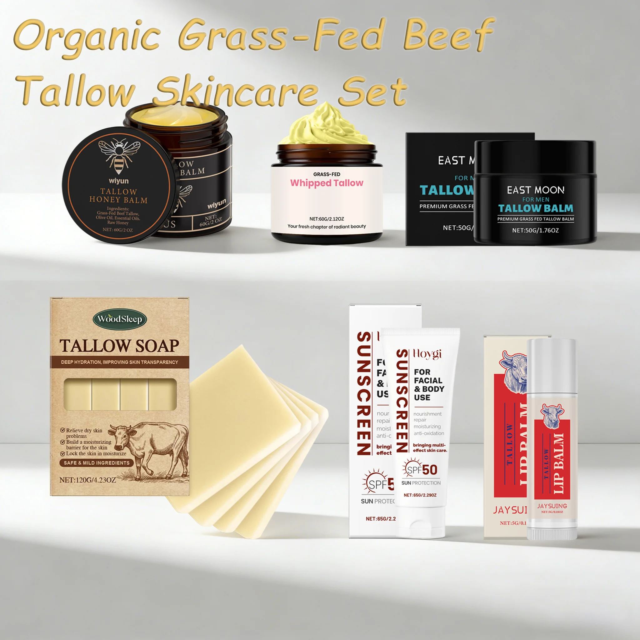 Organic Grass-Fed Beef Tallow Balm with Raw Honey Soothing Relief Hydrating Care for Dry Cracked Anti Aging Night Cream