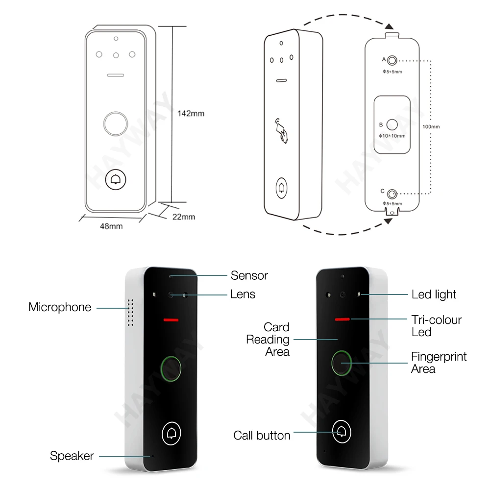 Hayway Wireless WIFI Video Doorbell Tuya Video Door Phone Home Video intercom Camera IP65 Waterproof Fingerprint Unlocking