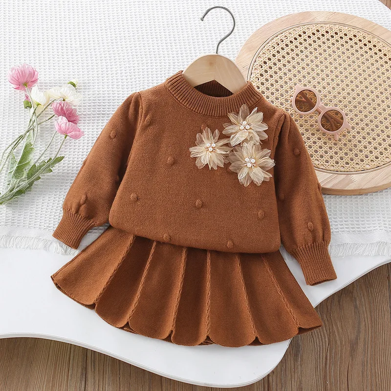 New Korean version girls small fragrant style sweater cardigan set skirt womens treasure foreign style knitted round neck jacket