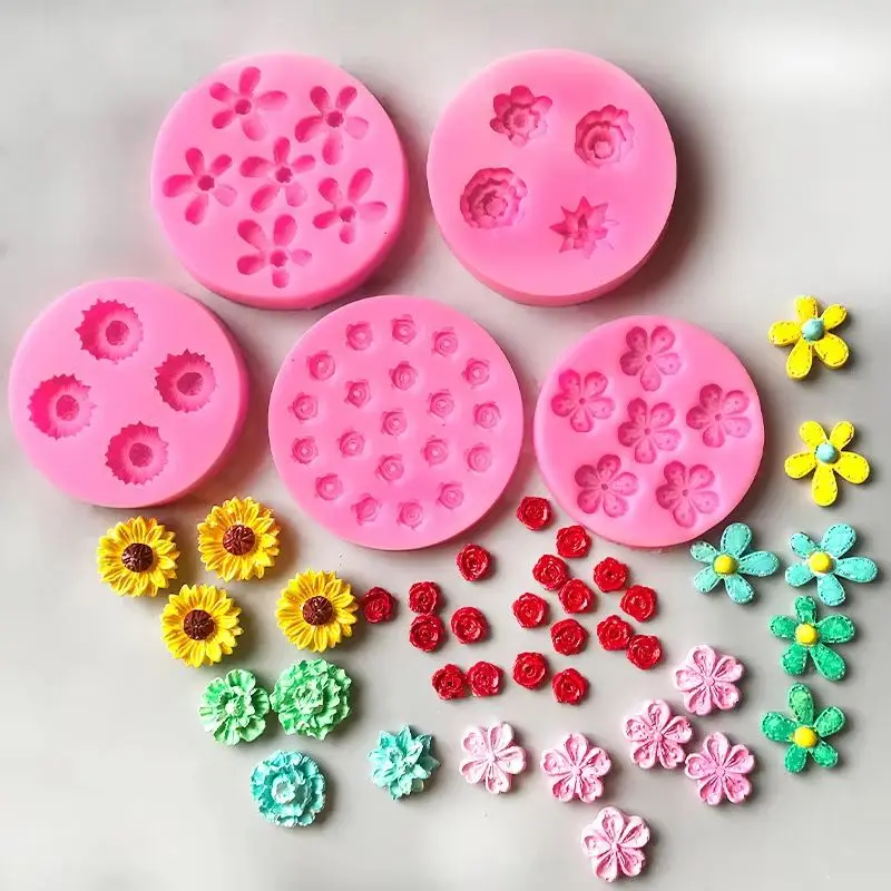 Multi-style Flower Collection Silicone Mold DIY Cake Embellished With Liquid Fondant Chocolate Decorative Kitchen Baking Mould