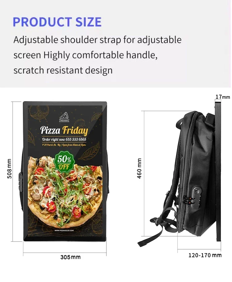 Hot Sale Waterproof 21.5-Inch LCD Backpack Walking Billboard for Advertising with Wifi Control