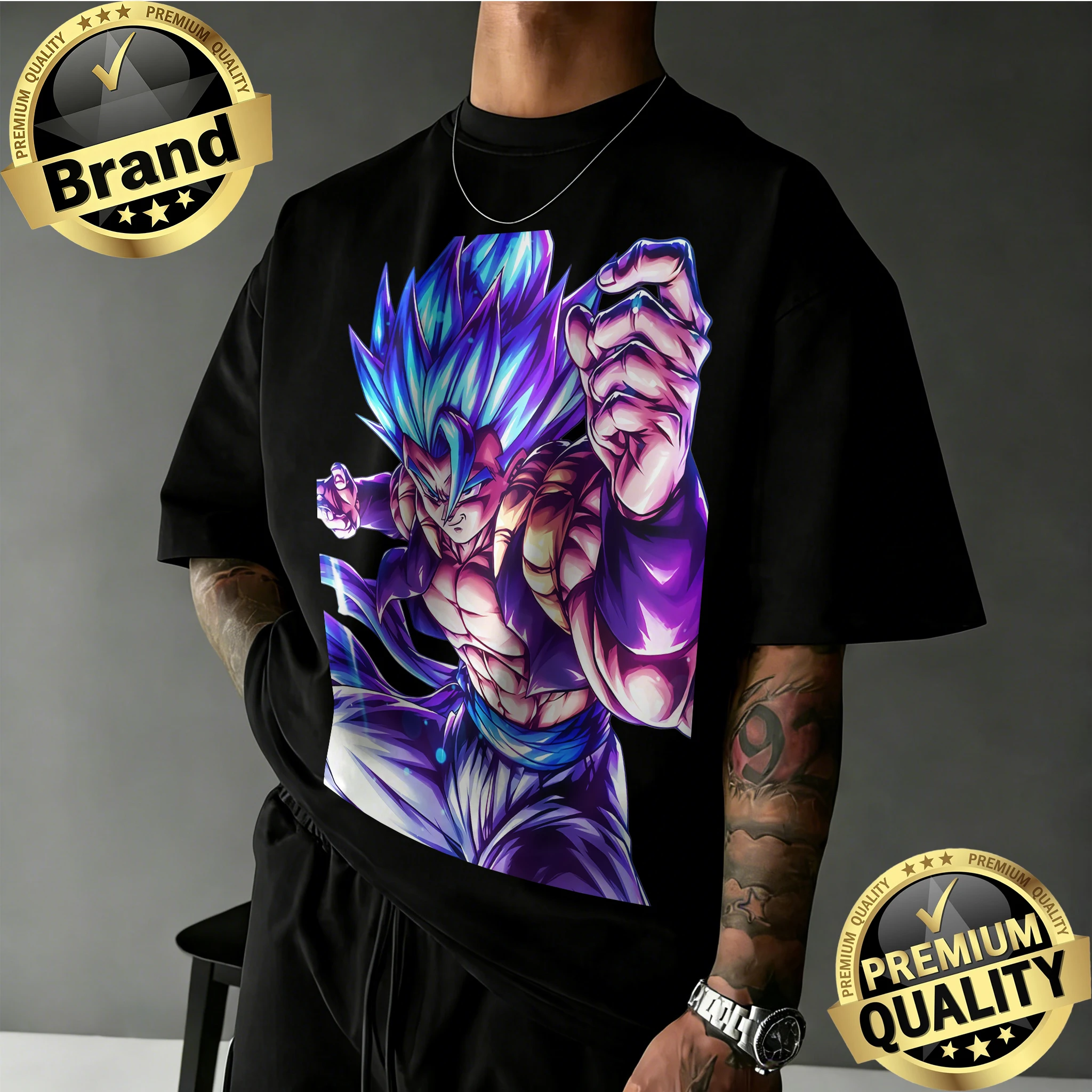 

2026 New Arrival Dragon Ball Oversized T-shirt | Gogeta Super Saiyan Blue Graphic Print 100% Cotton Casual Tee for Anime Lovers