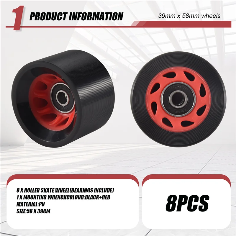 YHOLI-8Pack 95A 58Mmx39mm,Indoor Quad Roller Skate Wheels,PU Wear-Resistant Wheels Double-Row Roller Skates Accessories